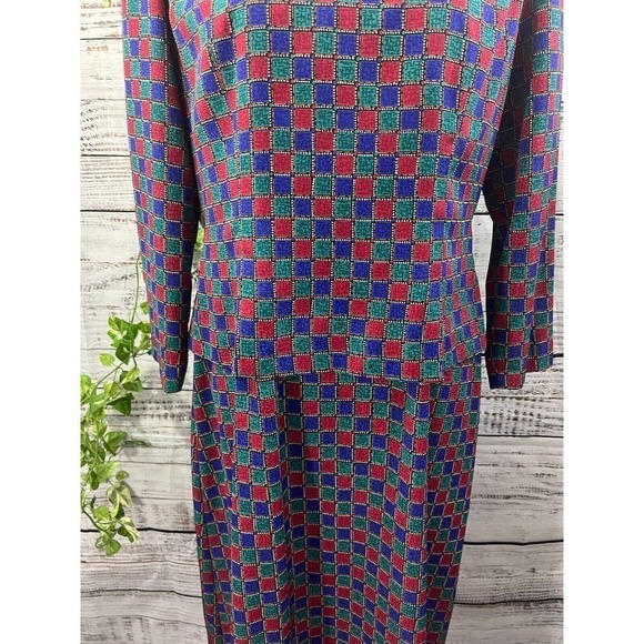 Vintage Talbots Dress size 10 Petite Red Blue Green Squares 90's Y2K Knee Career - Picture 6 of 12